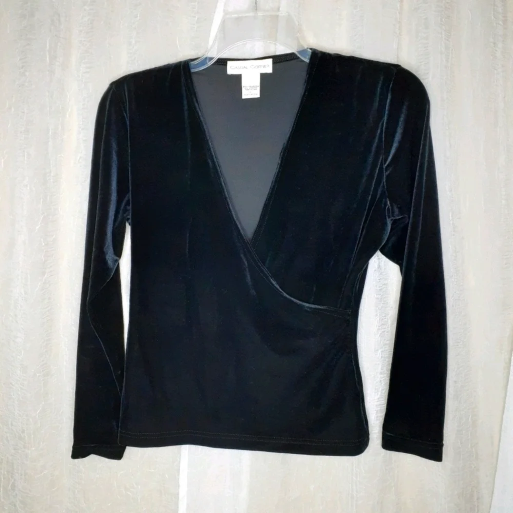 Casual Corner Black Velvet Formal Blouse - Picture 1 of 7